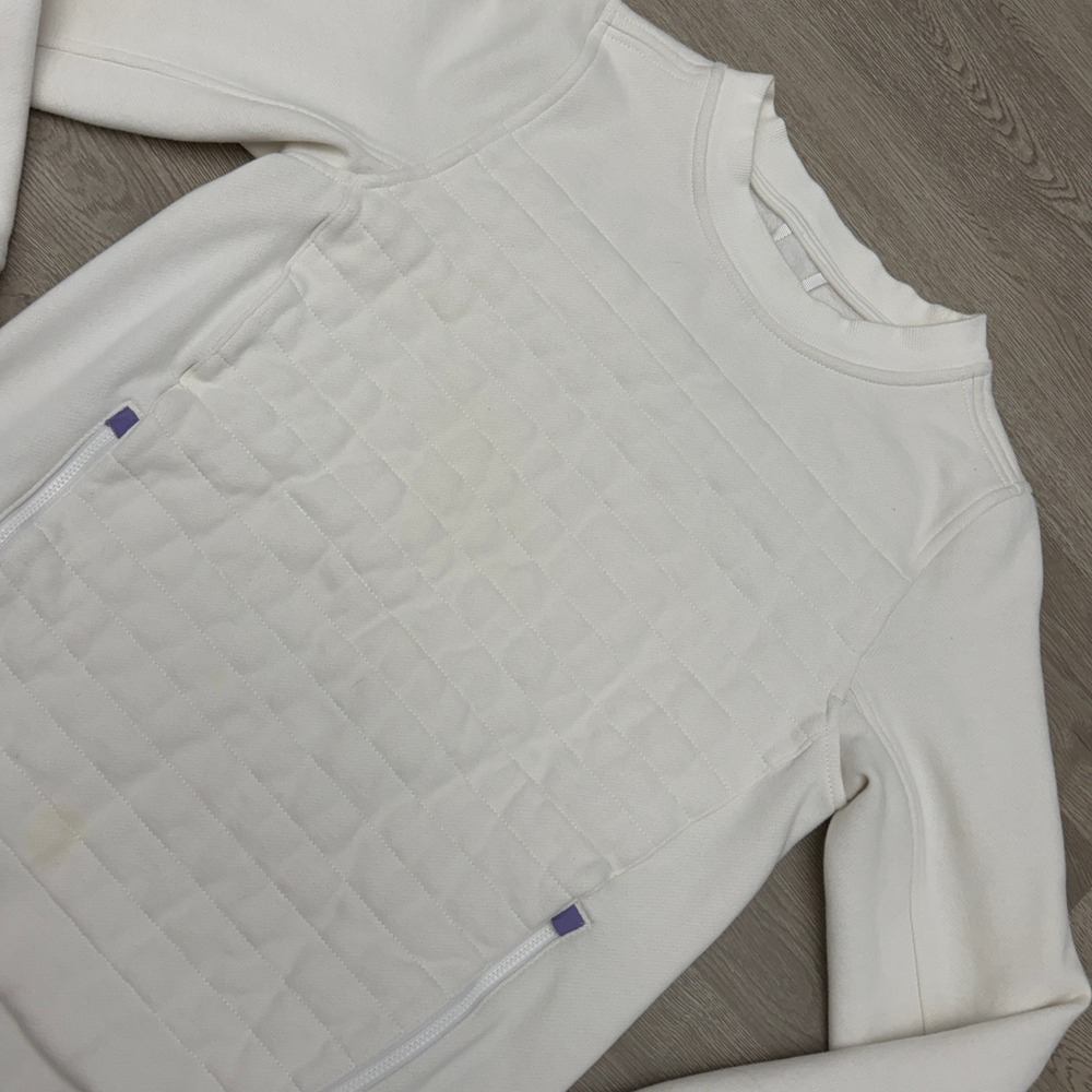 Lululemon Quilted Fleece Pullover Womens 4 White Side Zip Kangaroo Pocket